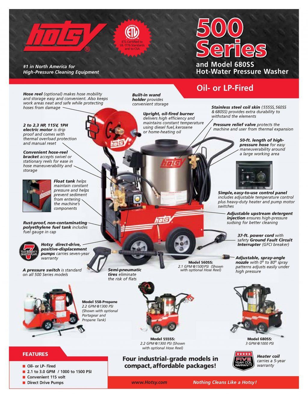 500 Series Product Sheet Hotsy Pressure Washing Equipment of San Diego Hotsy Pressure