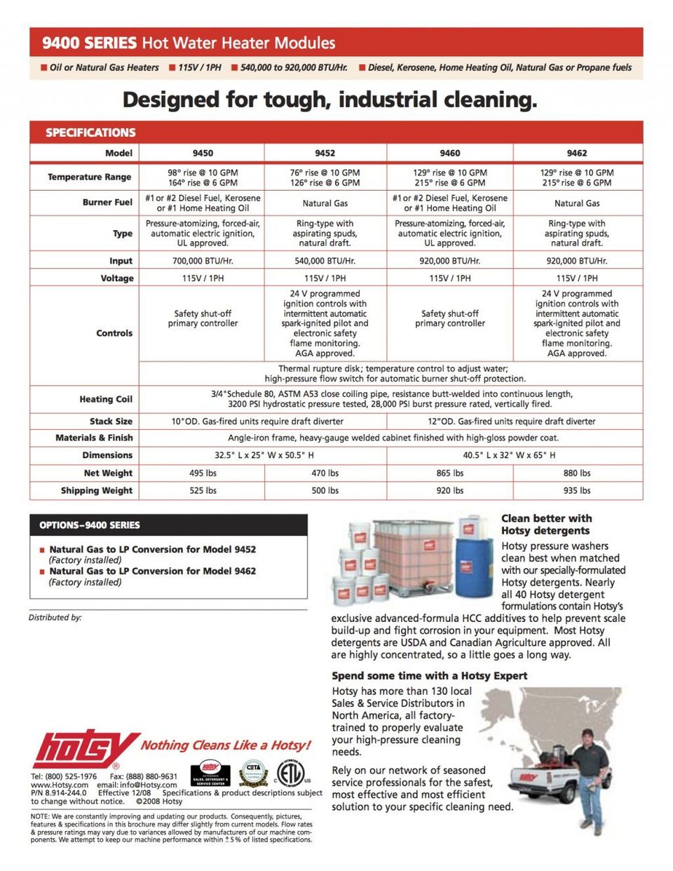 Hotsy Hot Water Pressure Washer 9400 Series Product Sheet -- Page 2