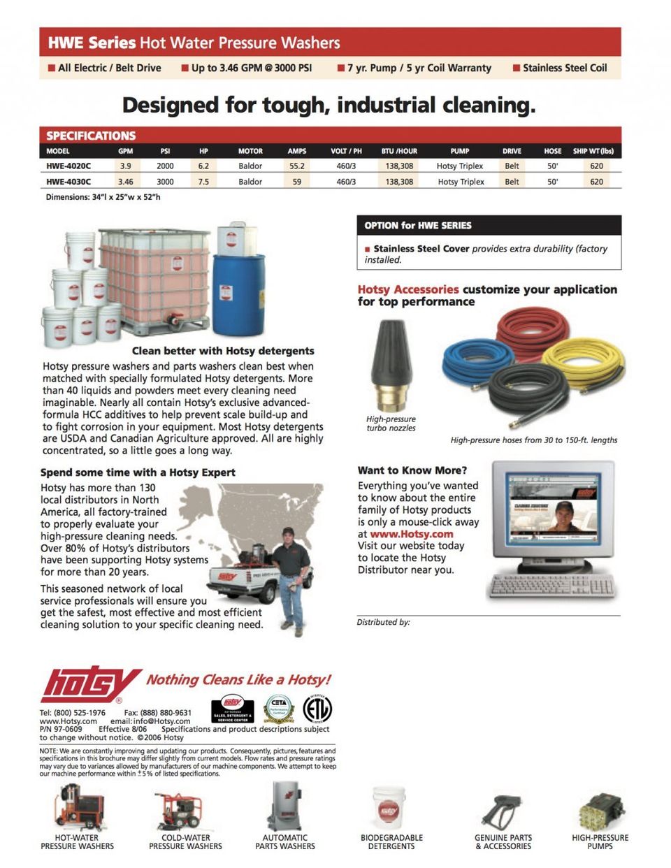 Hotsy Hot Water Pressure Washer HWE Series Product Sheet -- Page 1