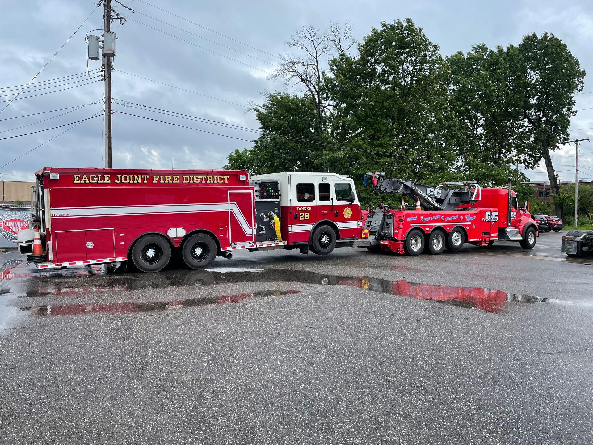firetruck being towed