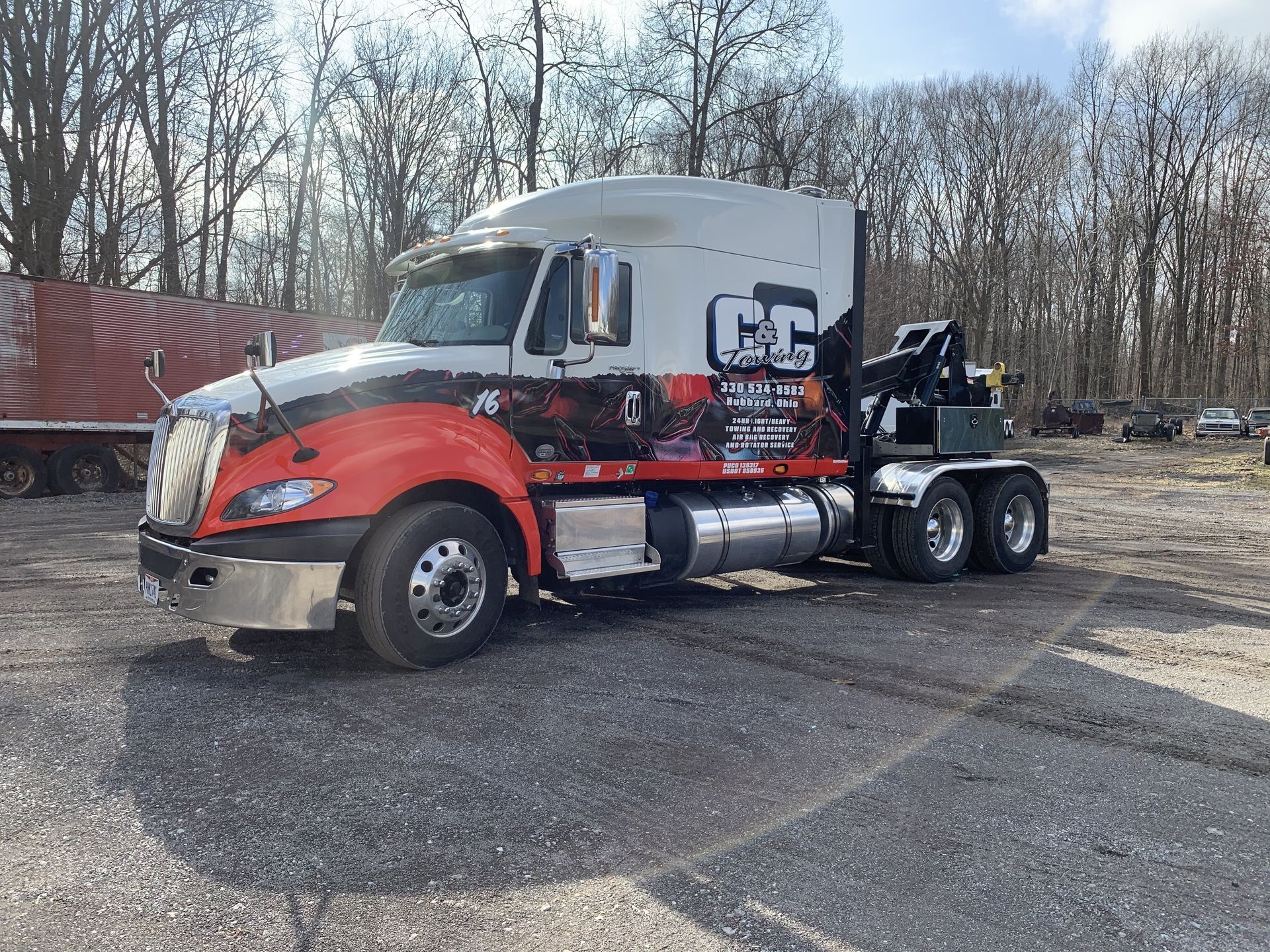 towing truck with logo design for c&c towing 