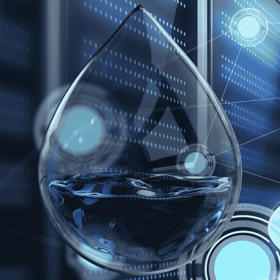 A drop of water is sitting in front of a computer screen.