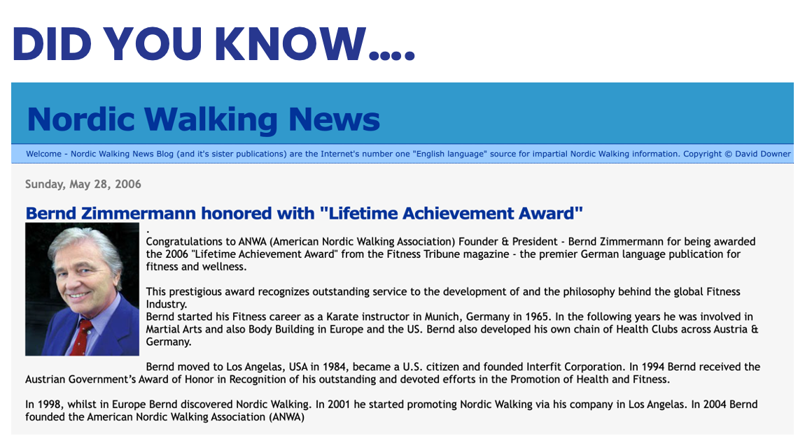 A nordic walking news article with a picture of a man