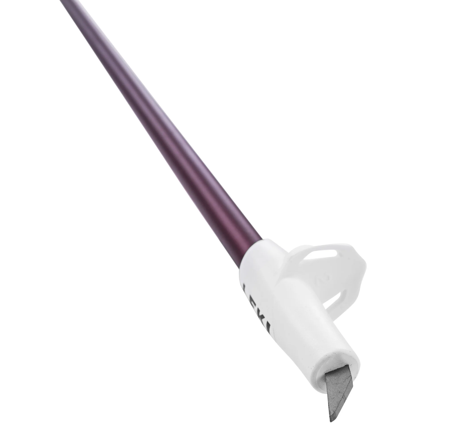 A close up of a ski pole with a white handle