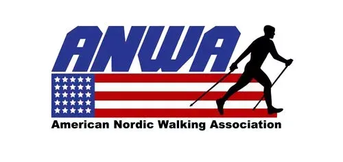 A logo for nordic walking online with a person walking on it.