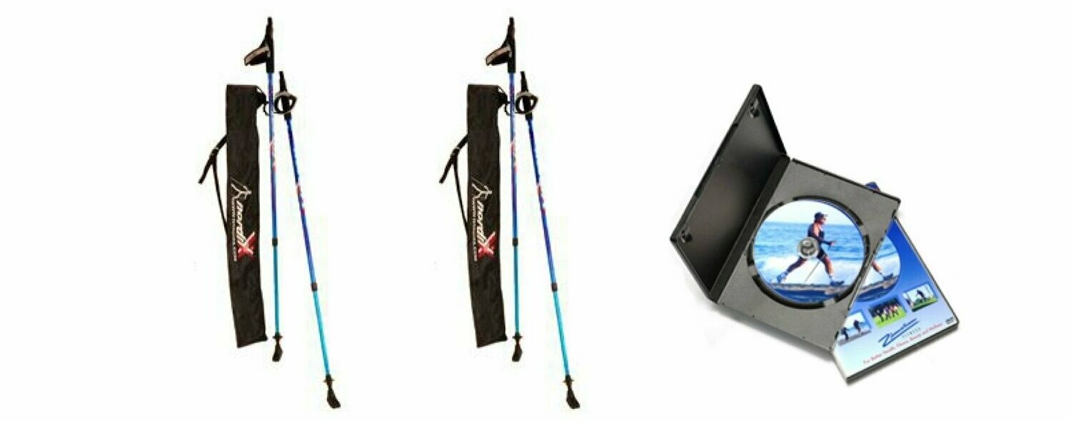A pair of walking poles next to a cd case.
