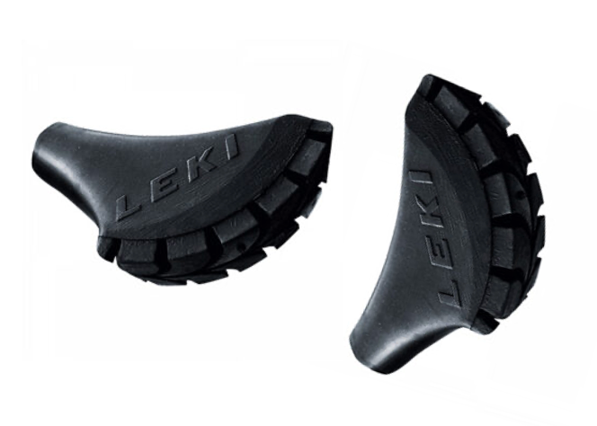 A pair of black leki pads on a white background