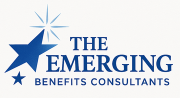 Blue starburst logo for "The Emerging Benefits Consultants."