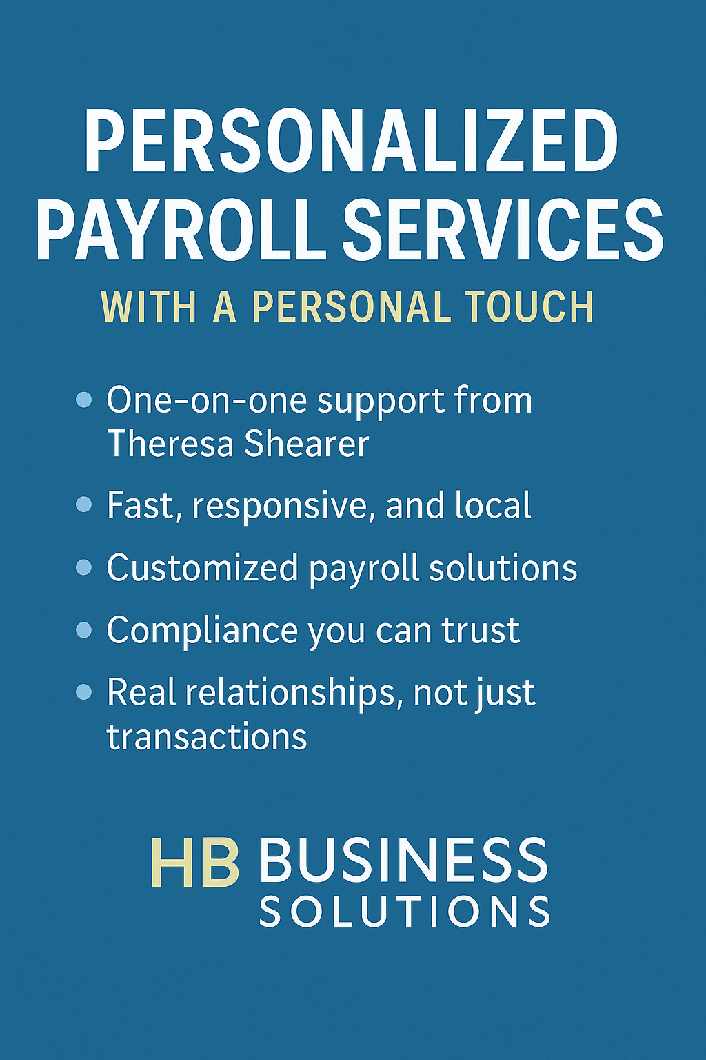 A poster for personalized payroll services with a personal touch