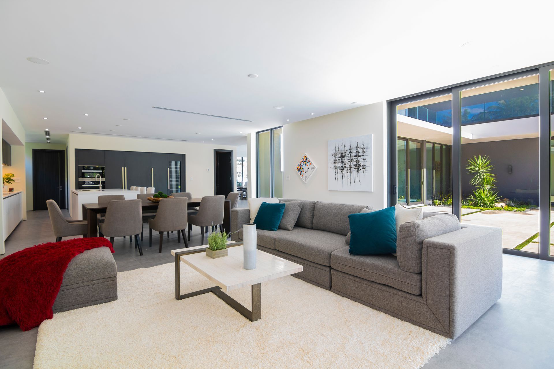 A living room with a couch and a coffee table