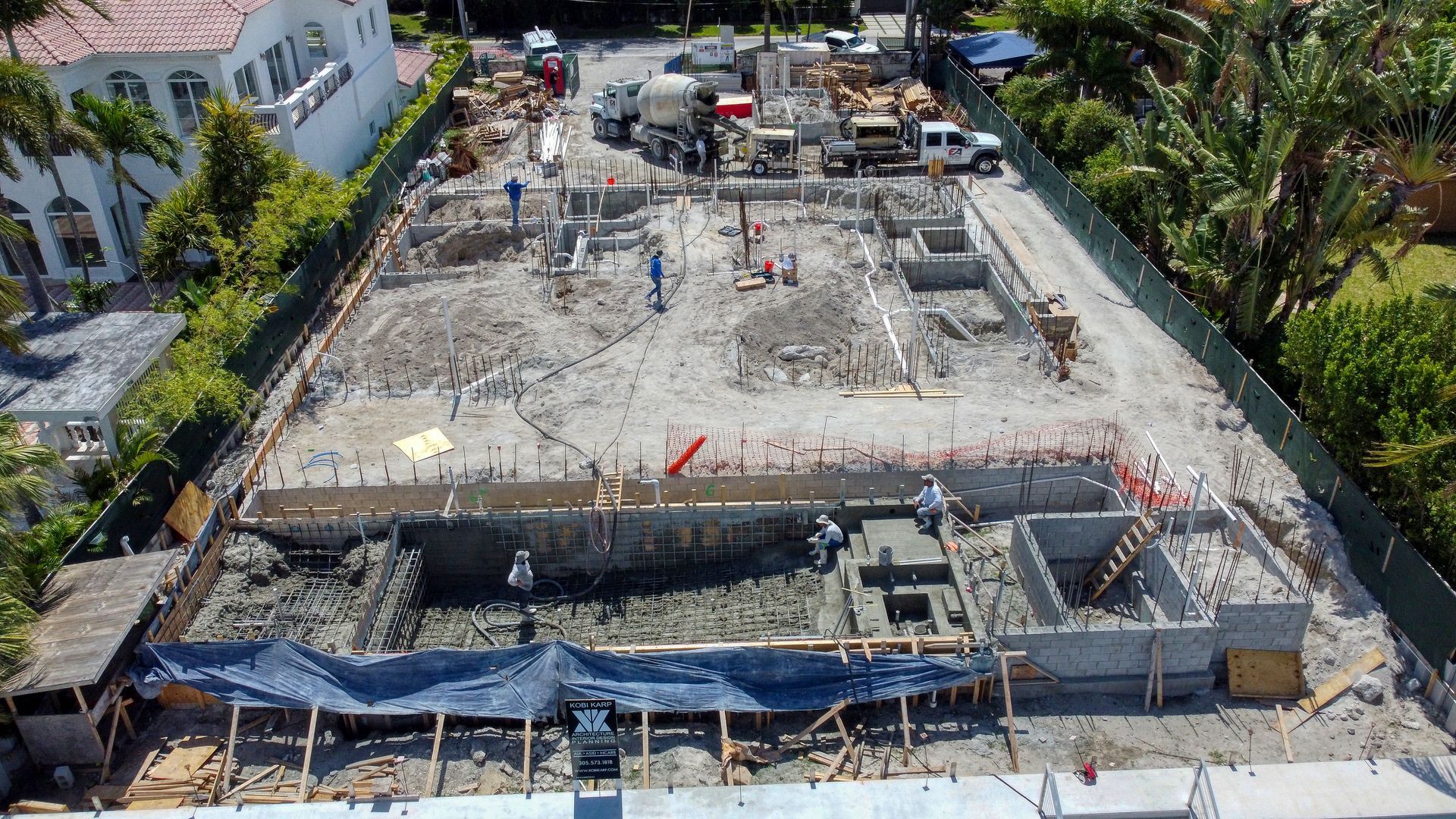 An aerial view of a building under construction