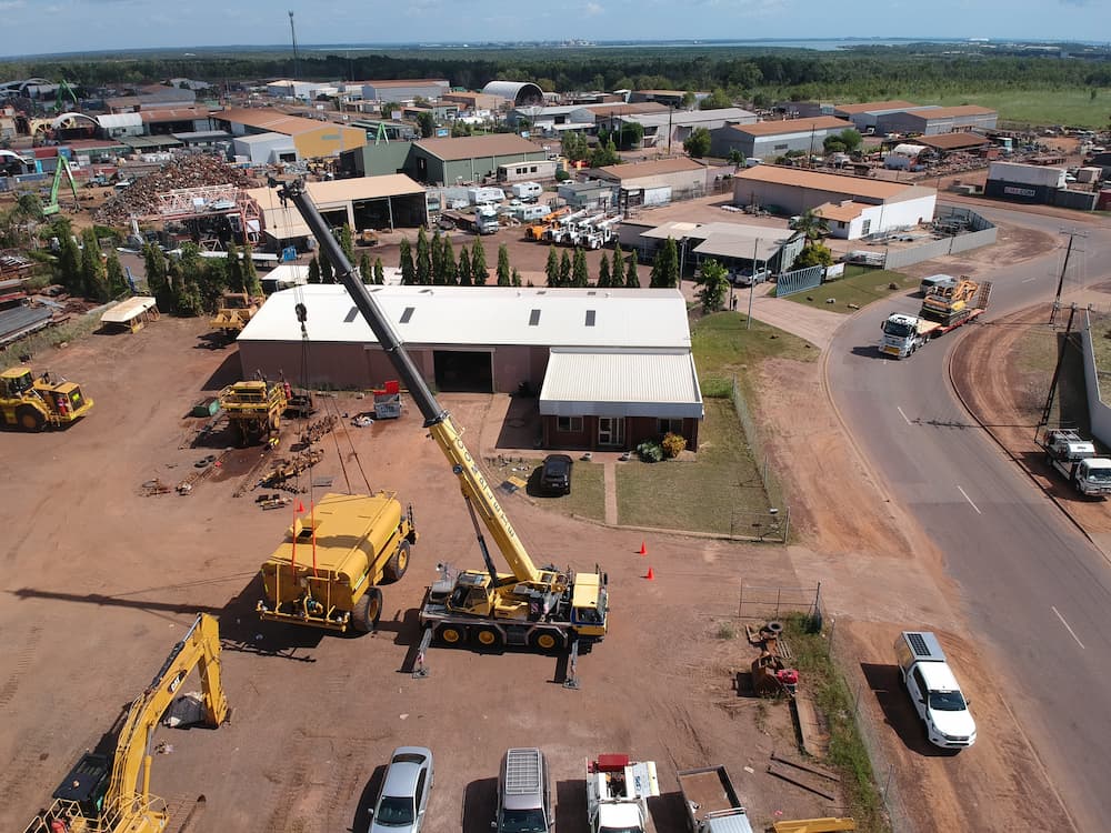 Aerial View Of A Yellow Crane — Complete Crane Hire (NT) Pty Ltd in Pinelands, NT