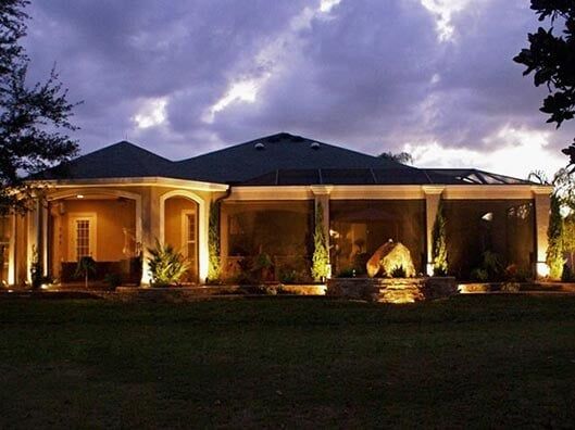 House Front With Lights - Luke's Landscaping in Florida