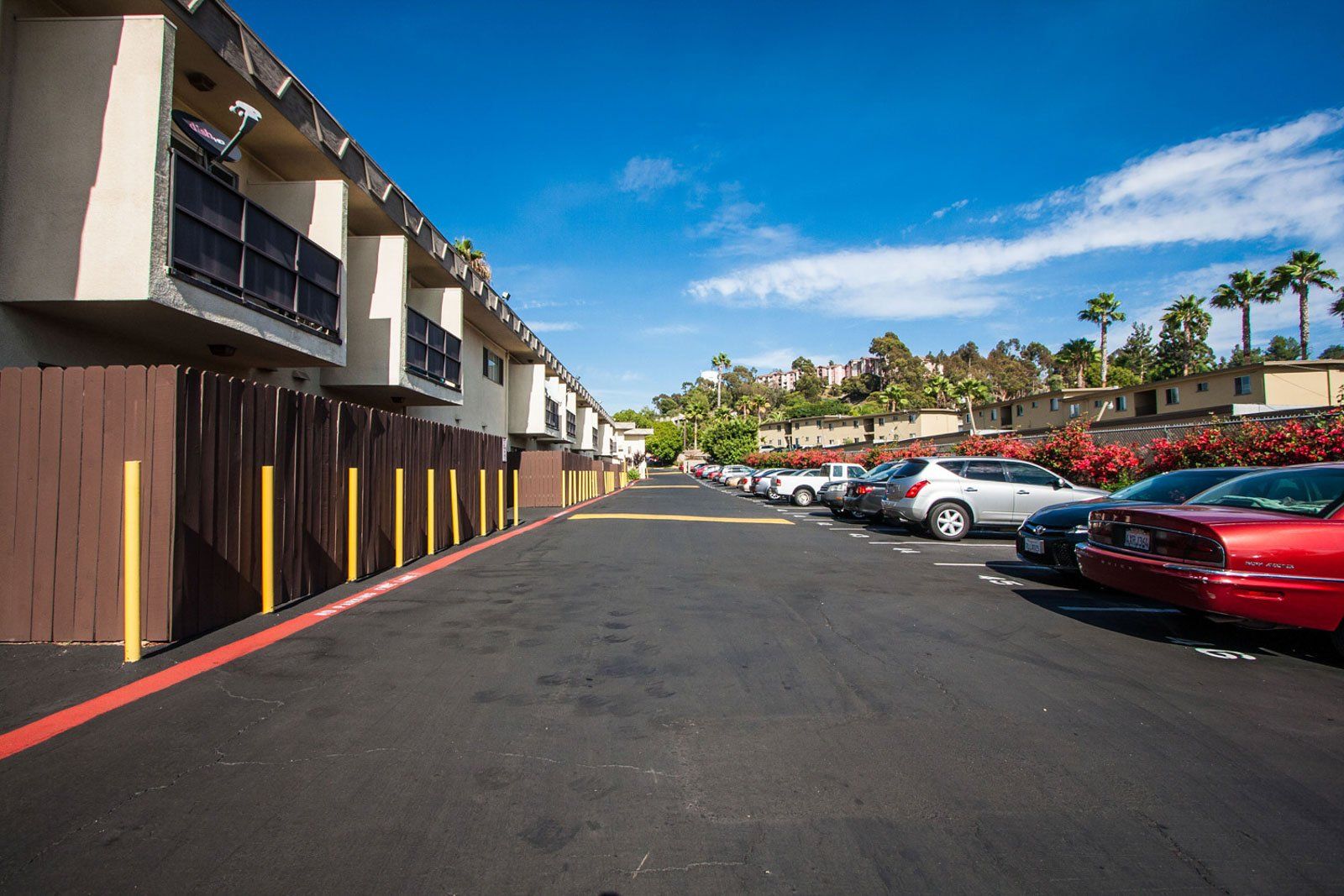 The parking area outside of the community