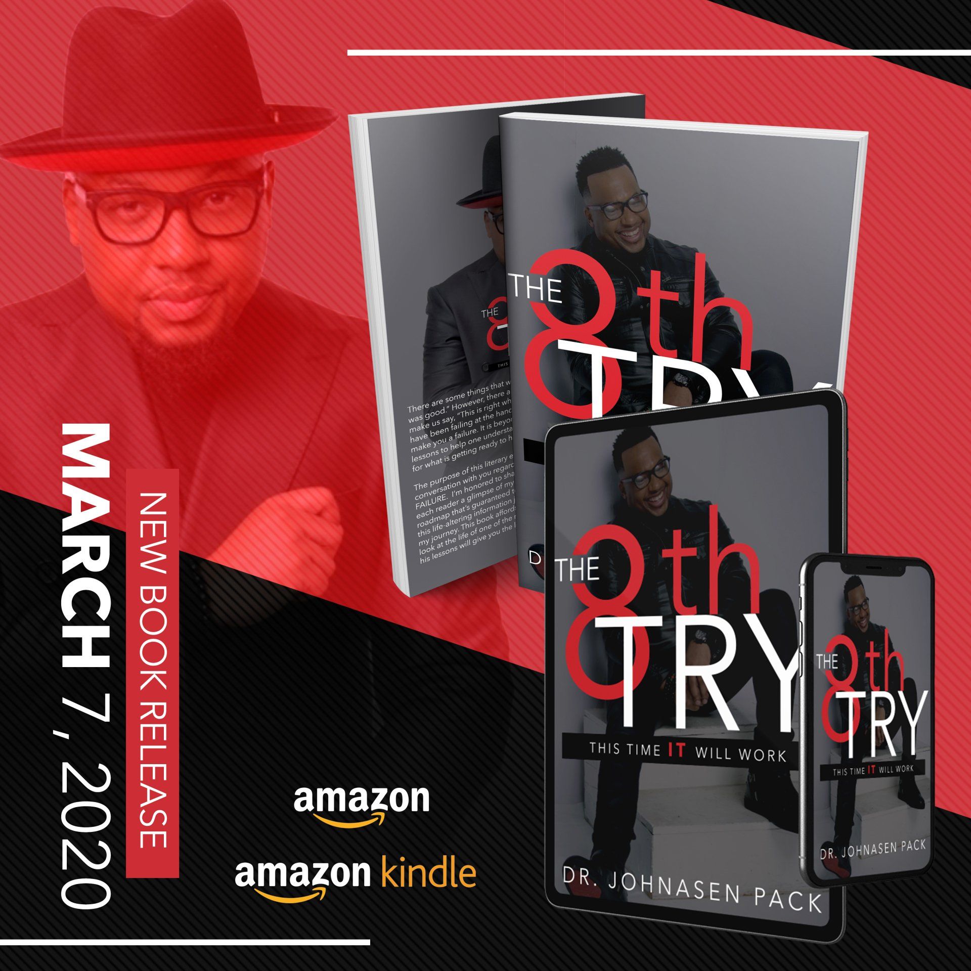 Book advertisement, book covers, and electronic devices. It says 