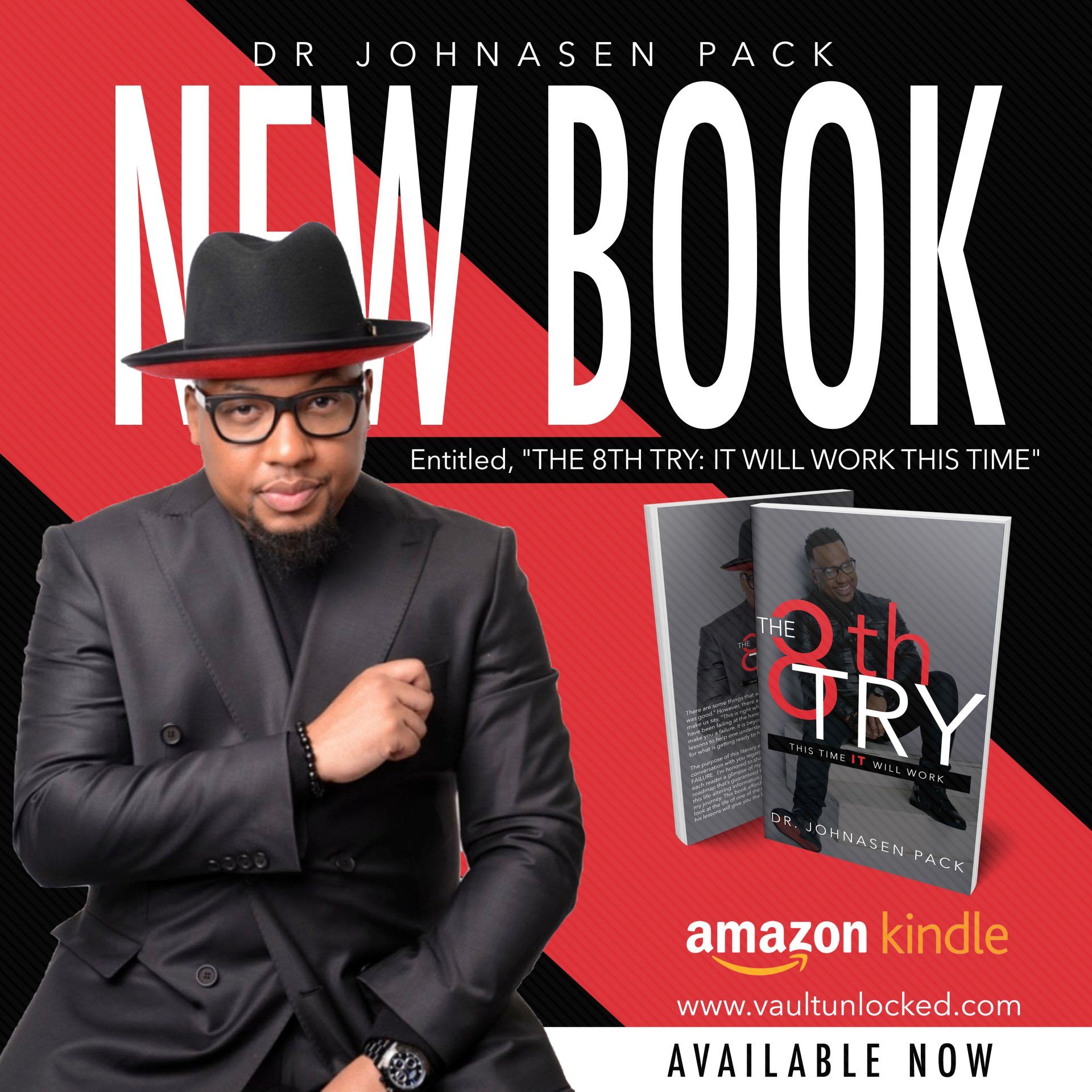 Man in suit promoting his book, 