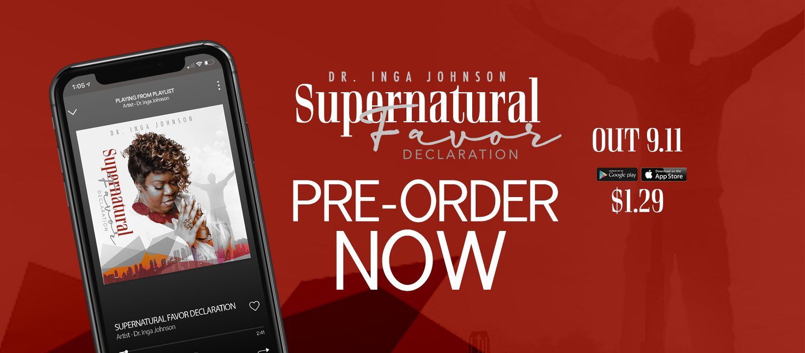 A phone is sitting on a red background next to a sign that says `` pre-order now ''.
