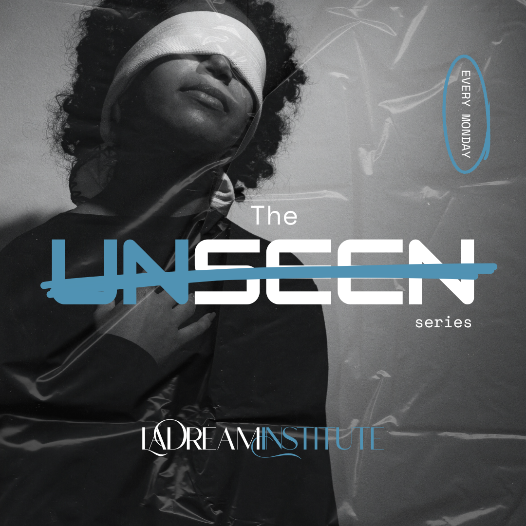 A person with a blindfold. The title