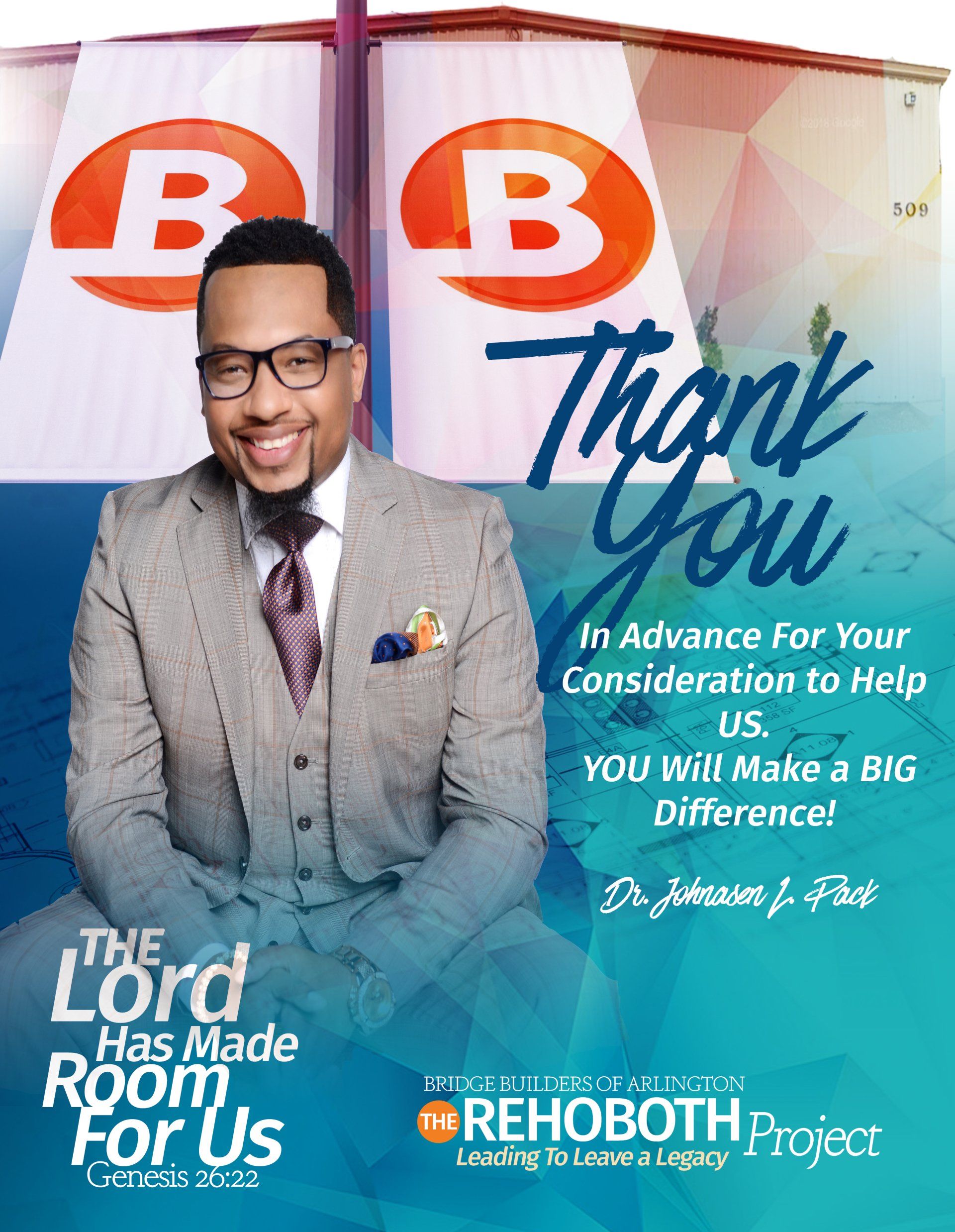 Smiling man in suit, text 