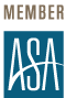 A blue and white logo for a member of asa.