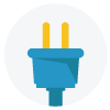 A blue plug with two yellow pins on a white background.