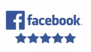 Facebook logo with four blue stars, representing a rating.