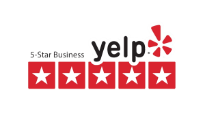Yelp 5-star business logo with five red stars and the Yelp logo.
