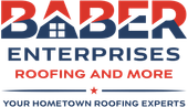 A logo for a company called baber enterprises inc roofing and more