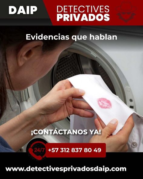 Un anuncio de una agencia de detectives privados muestra a una persona sosteniendo una camisa blanca 