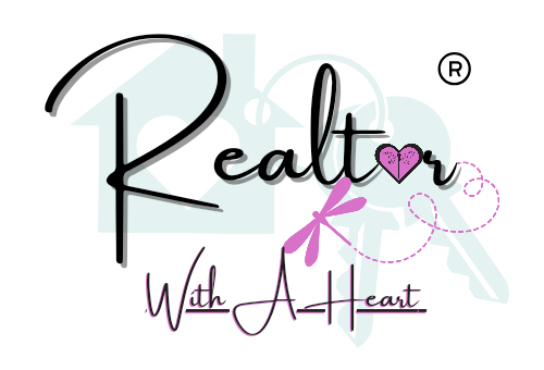 Logo reading “Realtor with All Heart” in black script with a pink heart and bow accents.