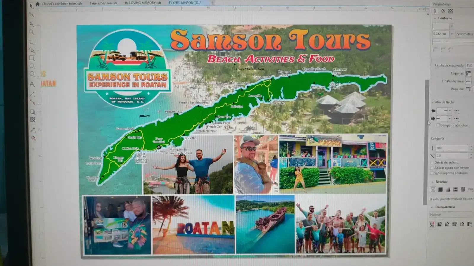 A computer screen shows a poster for samson tours