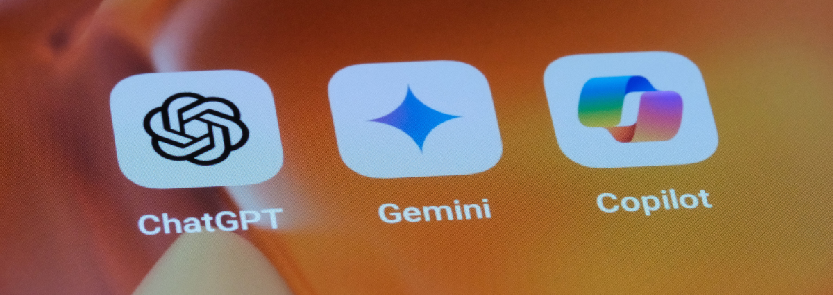 Artificial Intelligence Apps on a mobile phone including ChatGPT, Gemini and Copilot
