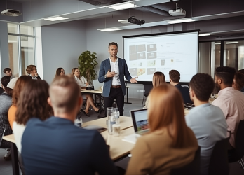 Businessman presenting at a small group workshop