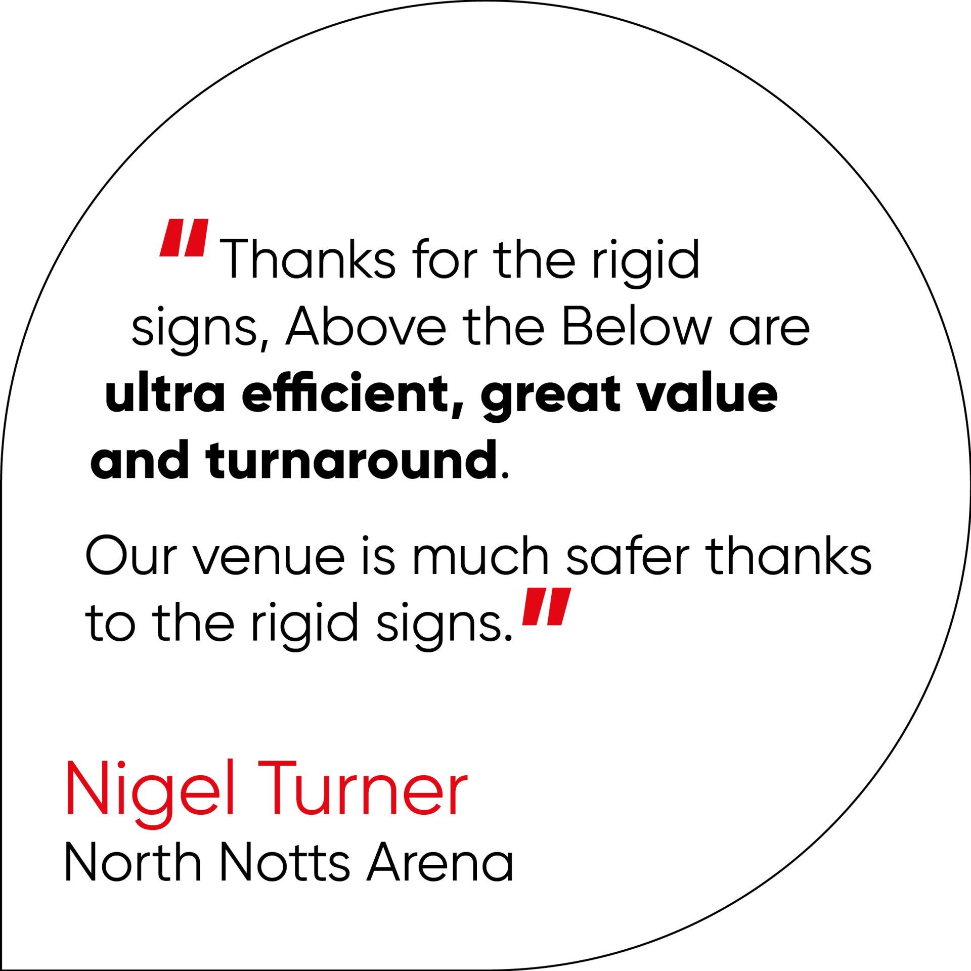 Thanks for the rigid signs, Above the Below are ultra efficient, great value and turnaround. Our venue is much safer thanks to the rigid signs.