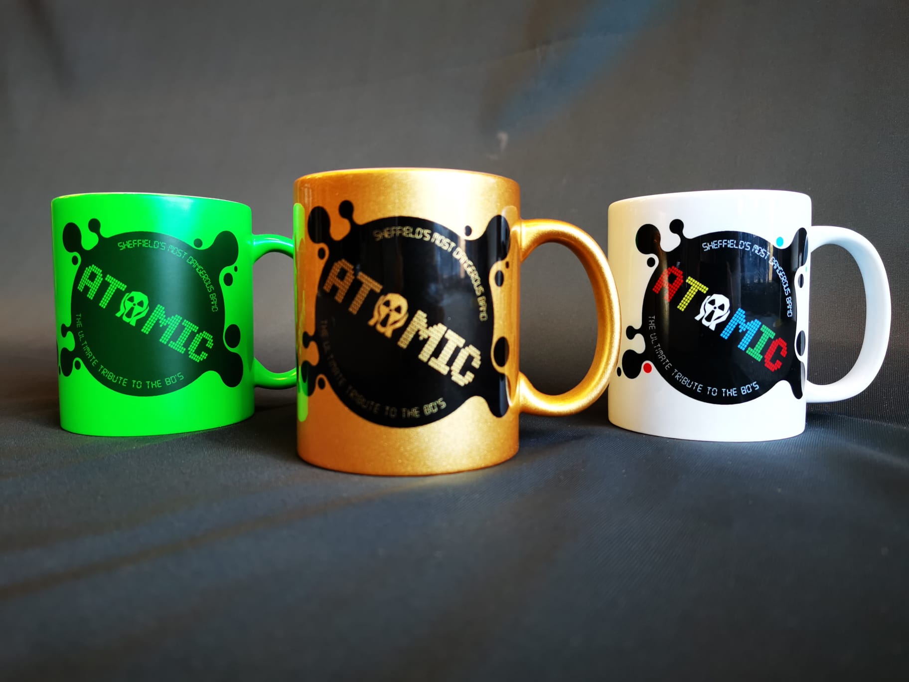 printed bespoke fluorescent and gold mug