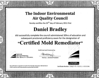 A certificate from the indoor environmental air quality council