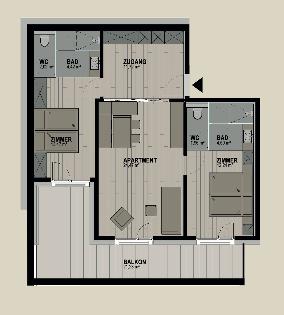 Grundriss einer Wohnung mit Wohnbereich, 