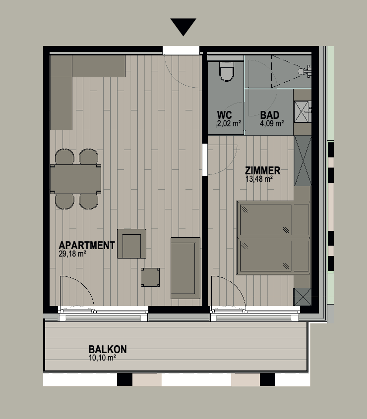 Grundriss einer kleinen Wohnung 