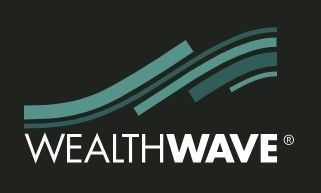 a logo for wealthwave with a wave on a black background