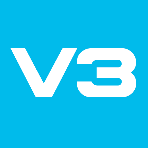 a blue background with white letters that say v3