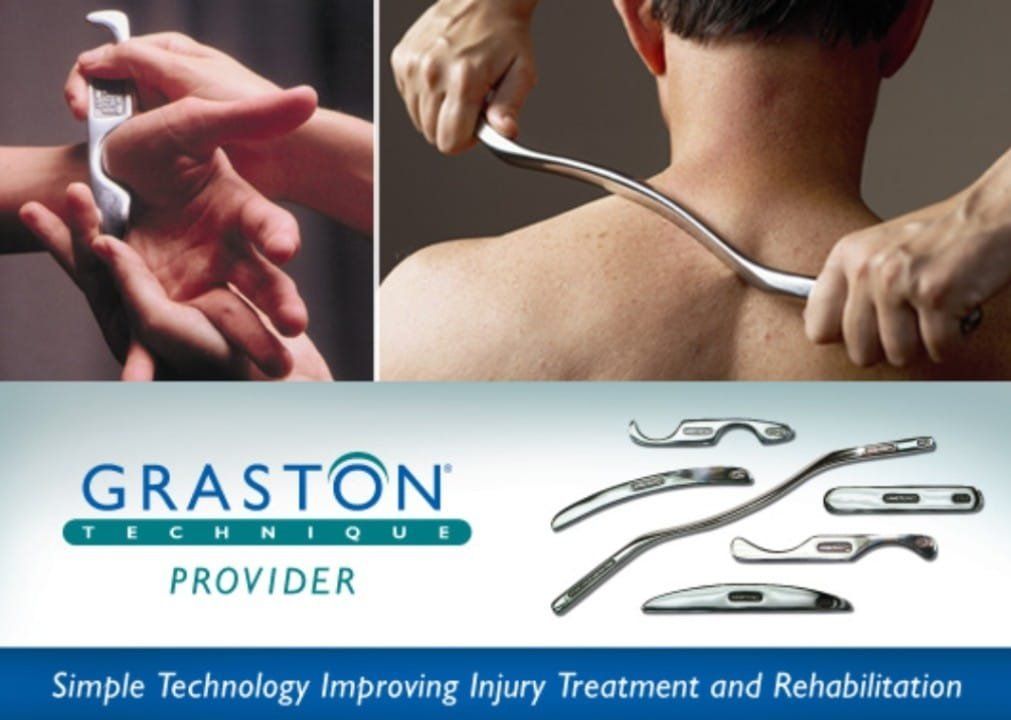 En reklame for en Graston-udbyder viser en mand, der får massage