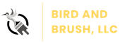 Logo for Bird and Brush, LLC featuring a grey bird and paintbrush icon next to the company name in yellow text.