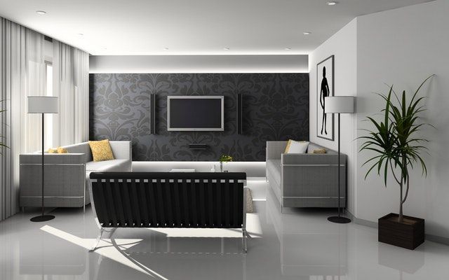 grey and black furniture in a modern living room