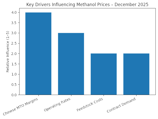 Bar chart showing key drivers influencing methanol prices in December 2025.