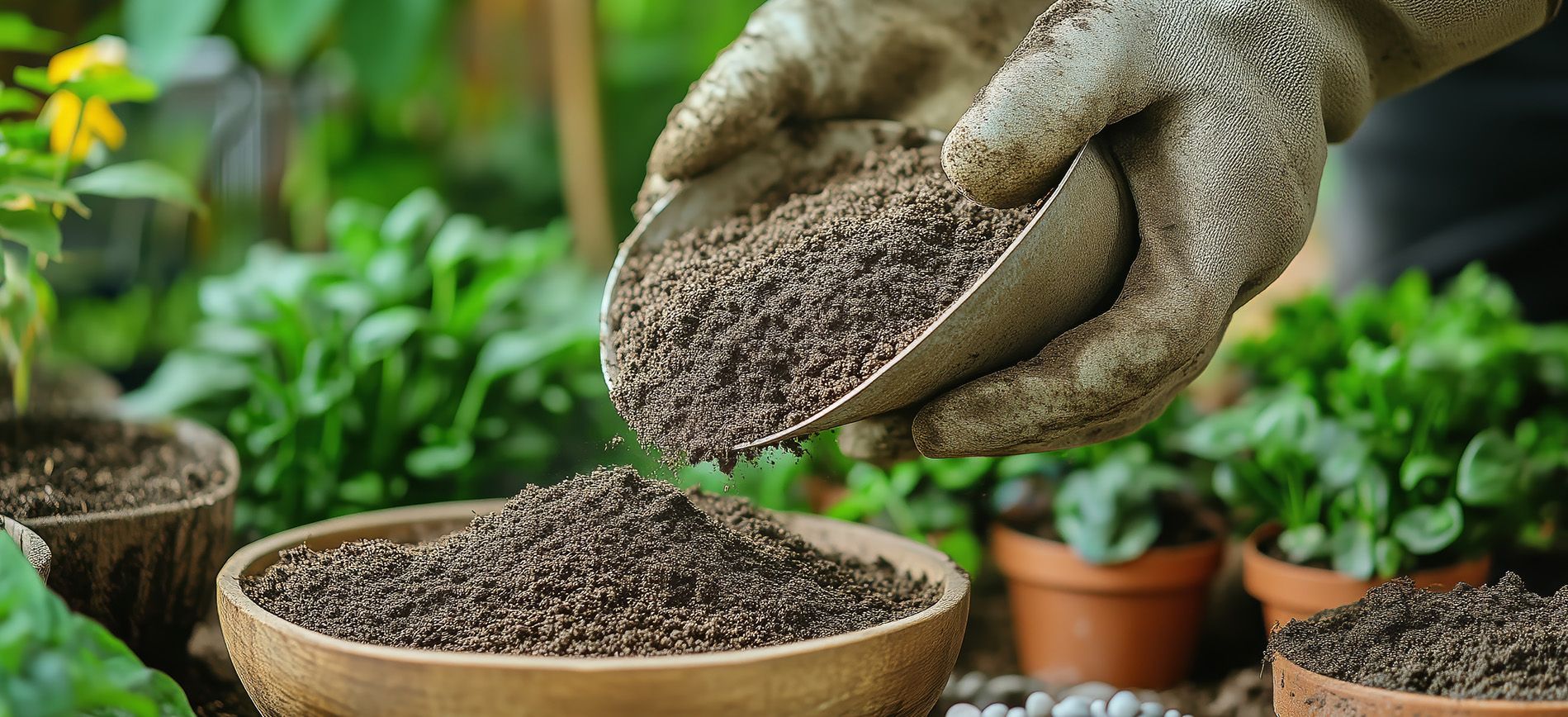 Close-up of coated urea granules in a farmer’s hand.
