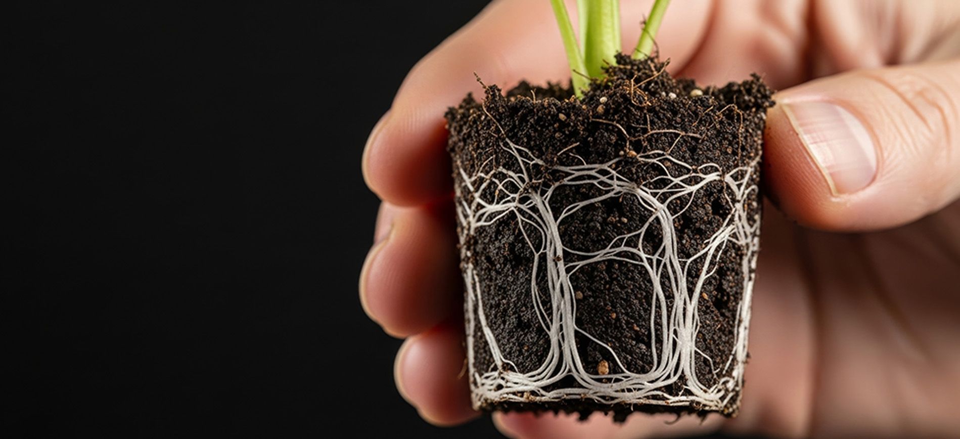 Healthy white maize roots after application of root-enhancing fertilizer in early season.