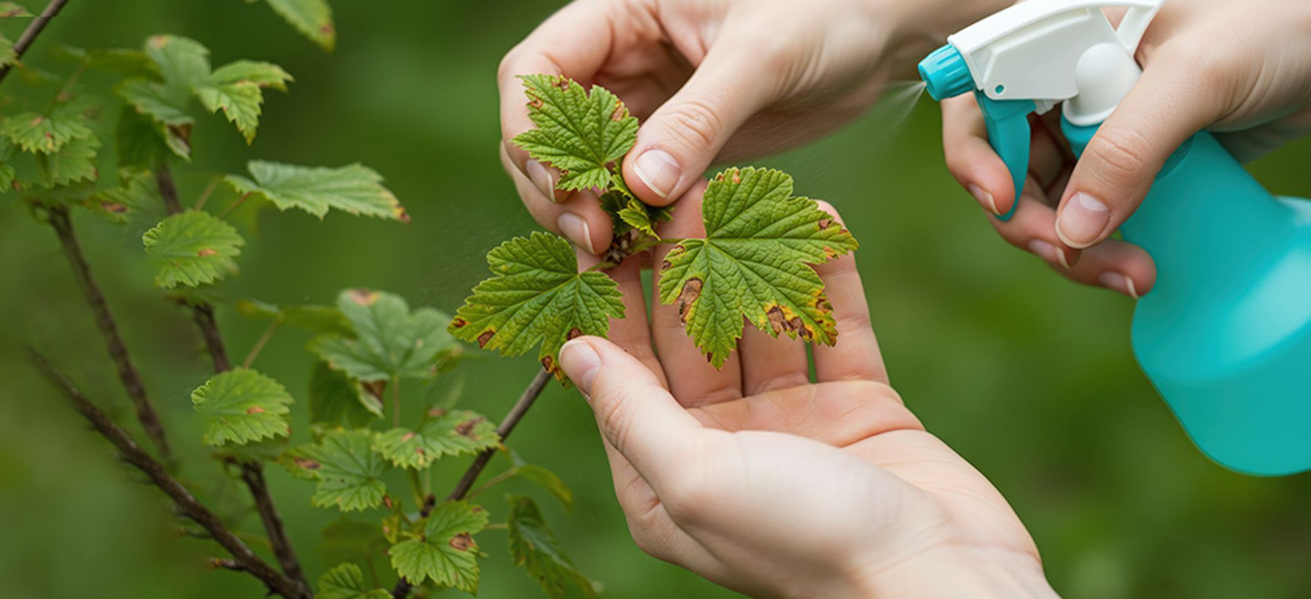 Farmer spraying foliar nutrients to drought-stressed vegetable plants under sunlight.