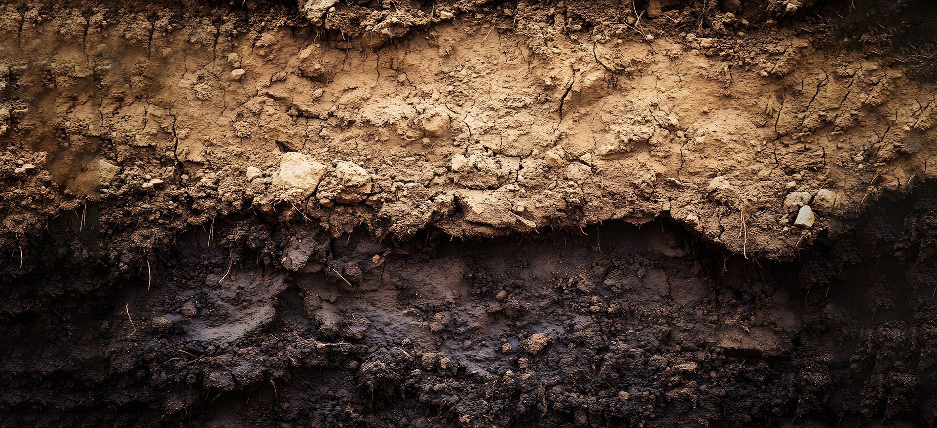 Healthy, porous soil profile with visible roots and granular structure