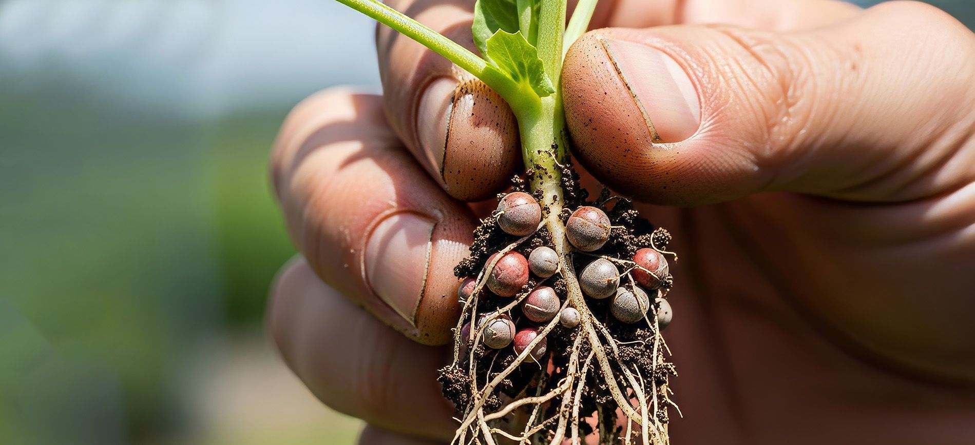 Yellowing leaves in an iron-deficient crop treated with foliar iron fertilizer
