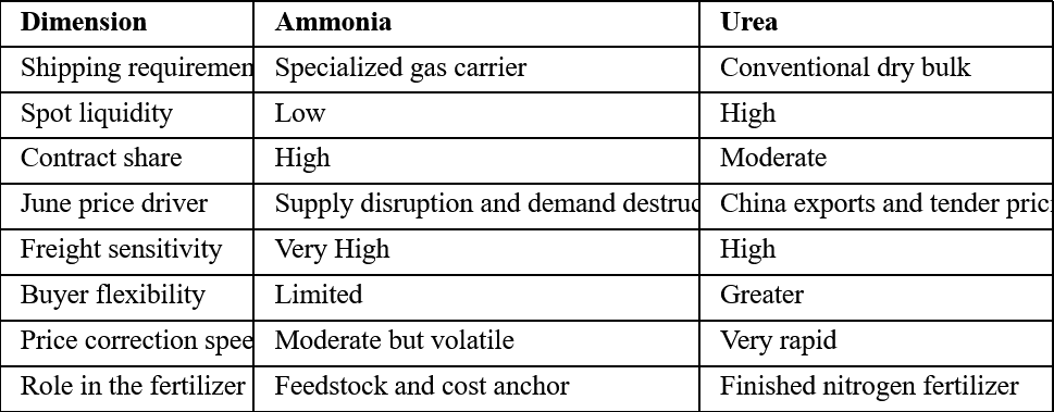 Ammonia Versus Urea: June Structural Comparison